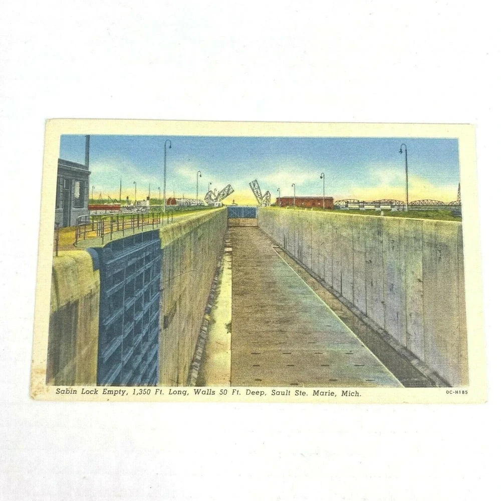 VTG 30s Sabin Lock Sault Sainte Marie‎ MI Postcard